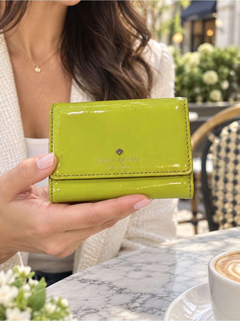 Kate Spade Chartreuse Lime Green Patent Leather Compact Wallet